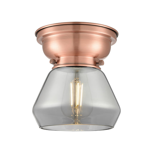Innovations Fulton 7in 1-Light Flush Mount | Industrial Antique Copper Steel and Light Smoke Glass | Entryway & Hallway | 7 x 7 x | Model 623-1F-AC-G173
