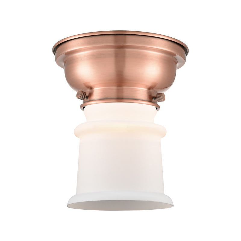 Innovations Canton 1-Light 5.25in Flush Mount | Industrial Farmhouse Antique Copper Steel and Matte White Frosted Glass | Hallway | Model 623-1F-AC-G181S