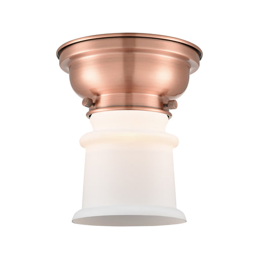 Innovations Canton 1-Light 5.25in Flush Mount | Industrial Farmhouse Antique Copper Steel and Matte White Frosted Glass | Hallway | Model 623-1F-AC-G181S