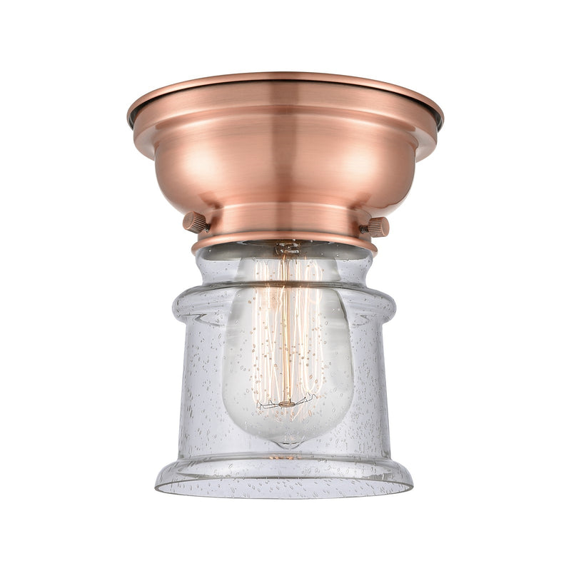 Innovations Canton 6in 1-Light Flush Mount | Industrial Antique Copper Steel and Seedy Glass | Hallway & Bathroom | 5.25 x | Model 623-1F-AC-G184S-LED