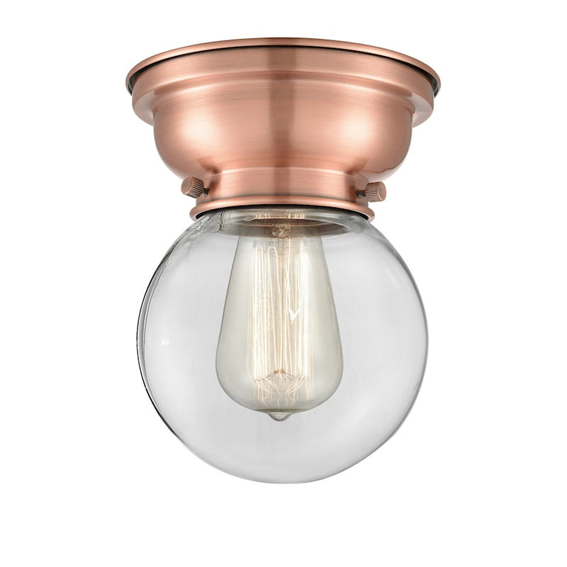 Innovations Beacon 1 Light Flush Mount, Antique Copper/Clear - 623-1F-AC-G202-6