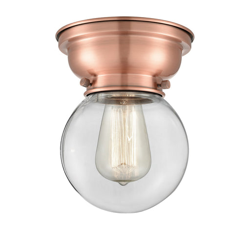 Innovations Beacon 6in 1-Light Flush Mount | Industrial Antique Copper Steel and Clear Glass | Hallway & Bathroom | 6 x 6 x | Model 623-1F-AC-G202-6-LED