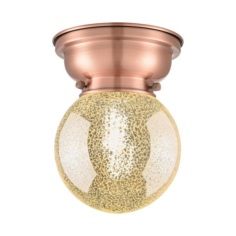 Innovations Beacon 6in 1-Light Flush Mount | Industrial Antique Copper Steel and Mercury Seeded Glass | Hallway & Bathroom | 6 x | Model 623-1F-AC-G208-6