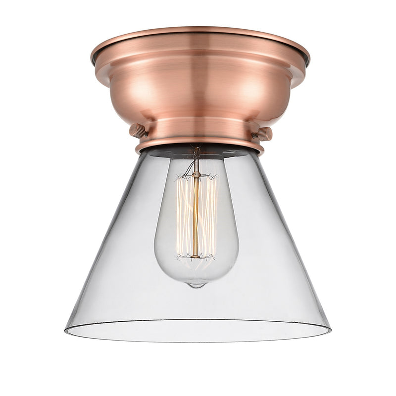 Innovations Cone 1-Light 8in Flush Mount | Industrial Farmhouse Antique Copper Steel and Clear Glass | Hallway & Bathroom Damp-Rated | Model 623-1F-AC-G42