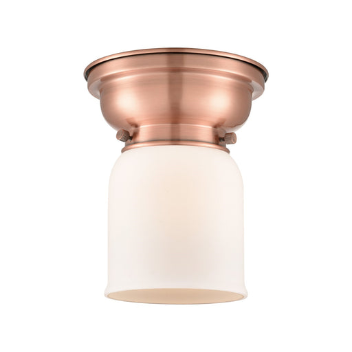 Innovations Bell 5in 1-Light Flush Mount | Industrial Farmhouse Antique Copper and Matte White Frosted Glass | Bedroom & Hallway | Model 623-1F-AC-G51-LED