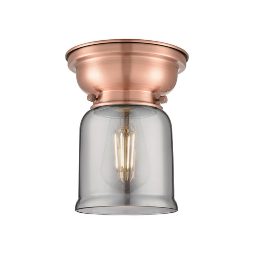 Innovations Bell 5in 1-Light Flush Mount | Industrial Antique Copper Steel and Light Smoke Glass | Damp-Rated Hallway & Bathroom | Model 623-1F-AC-G53-LED