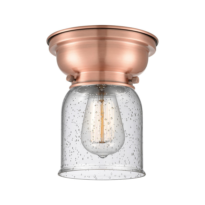 Innovations Bell 5in 1-Light Flush Mount | Industrial Antique Copper Steel and Seedy Glass | Damp-Rated Hallway & Bathroom | 5 x 8 in | Model 623-1F-AC-G54
