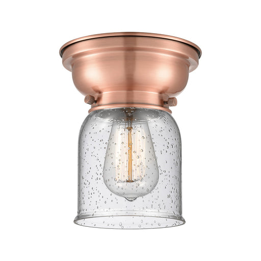Innovations Bell 5in 1-Light Flush Mount | Industrial Antique Copper Steel and Seedy Glass | Damp-Rated Hallway & Bathroom | 5 x 8 in | Model 623-1F-AC-G54
