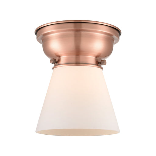 Innovations Cone 6.25in 1-Light Flush Mount | Industrial Antique Copper Steel and Matte White Frosted Glass | Hallway & Foyer | 6.25 | Model 623-1F-AC-G61