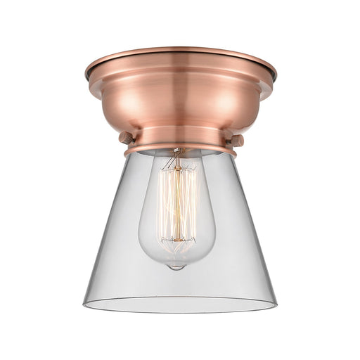 Innovations Cone 6.25in 1-Light Flush Mount | Industrial Antique Copper and Clear Glass | Hallway & Entryway | 6.25 x 6.25 x 8.25 in | Model 623-1F-AC-G62