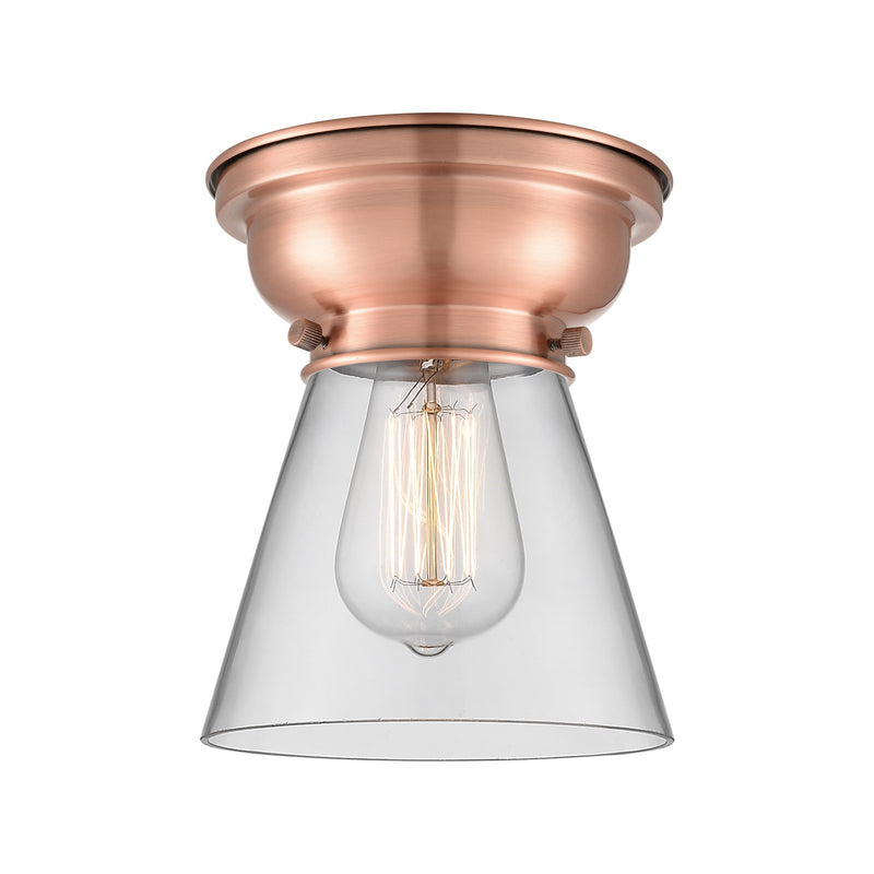 Innovations Cone 6.25in 1-Light Flush Mount | Industrial Antique Copper Steel and Clear Glass | Hallway & Entryway | 6.25 x 6.25 | Model 623-1F-AC-G62-LED
