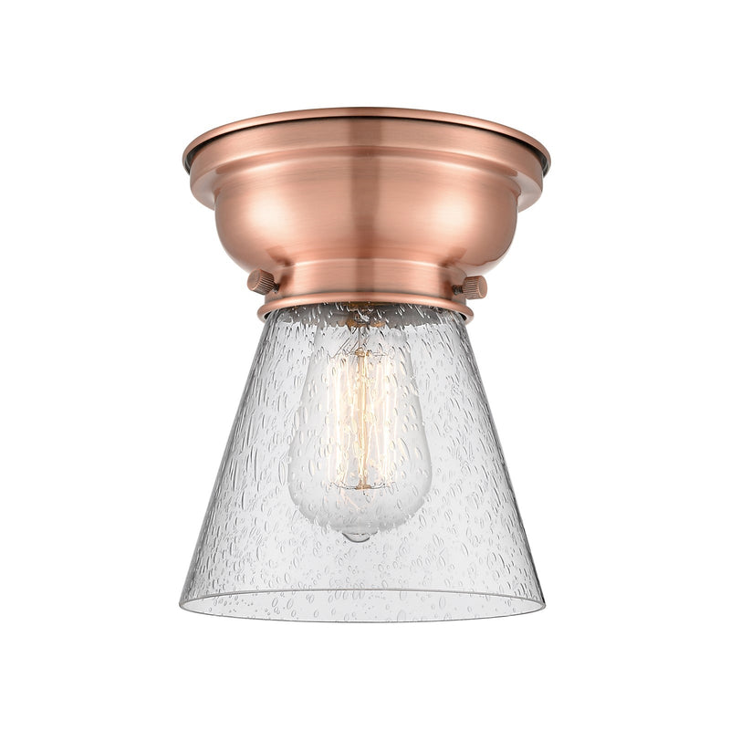 Innovations Cone 6.25in 1-Light Flush Mount | Industrial Antique Copper Steel and Seedy Glass | Hallway & Entryway | 6.25 x 6.25 x | Model 623-1F-AC-G64
