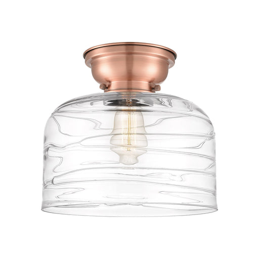 Innovations Bell 11.5in 1-Light Flush Mount | Industrial Farmhouse Antique Copper Steel and Clear Deco Swirl Glass | Entryway & | Model 623-1F-AC-G713-L