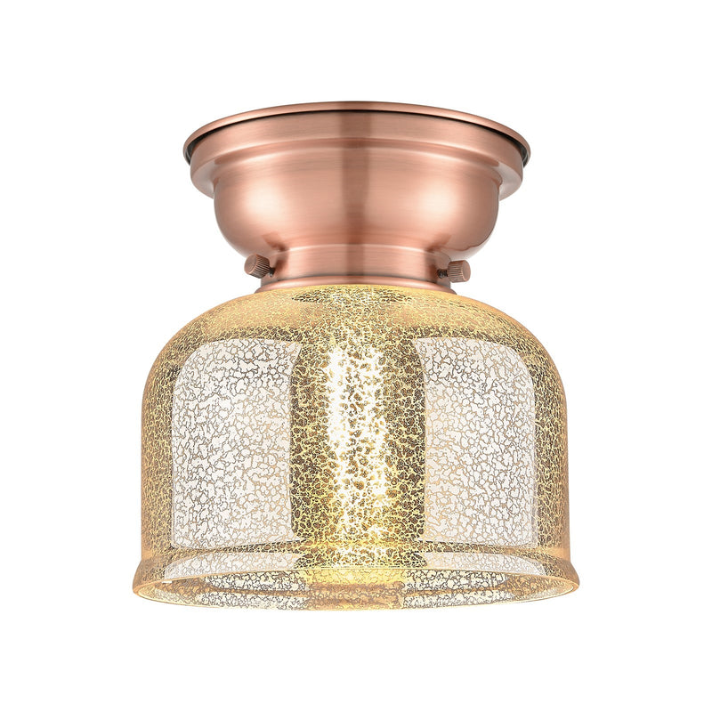 Innovations Bell 8in 1-Light Flush Mount | Traditional Antique Copper Steel and Silver Plated Mercury Glass | Hallway & Bathroom | Model 623-1F-AC-G78
