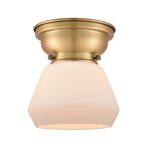 Innovations Fulton 7in 1-Light Flush Mount | Industrial Brushed Brass Steel and Matte White Frosted Glass | Hallway & Bathroom | Model 623-1F-BB-G171
