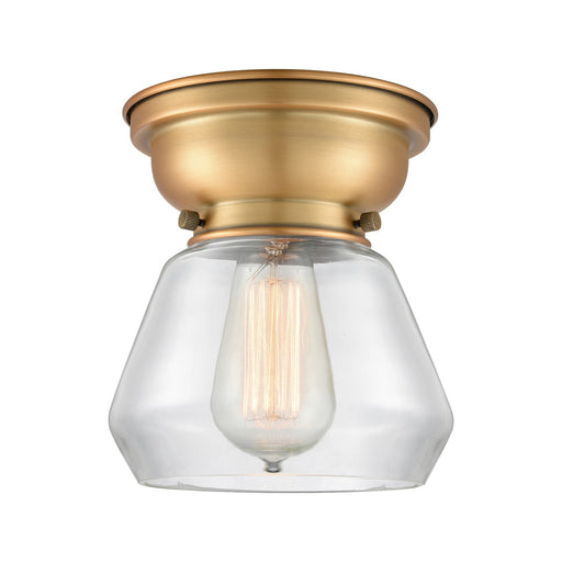 Innovations Fulton 7in 1-Light Flush Mount | Industrial Brushed Brass Steel and Clear Glass | Hallway & Bathroom | 7 x 7 x 7.75 in | Model 623-1F-BB-G172