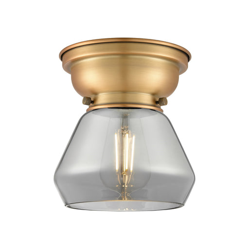 Innovations Fulton 7in 1-Light Flush Mount | Industrial Farmhouse Brushed Brass and Light Smoke Glass | Bathroom & Hallway | 7 x 7 | Model 623-1F-BB-G173