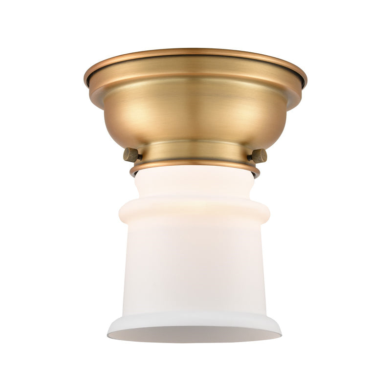 Innovations Canton 6in 1-Light Flush Mount | Industrial Brushed Brass Steel and Matte White Frosted Glass | Hallway & Bathroom | Model 623-1F-BB-G181S