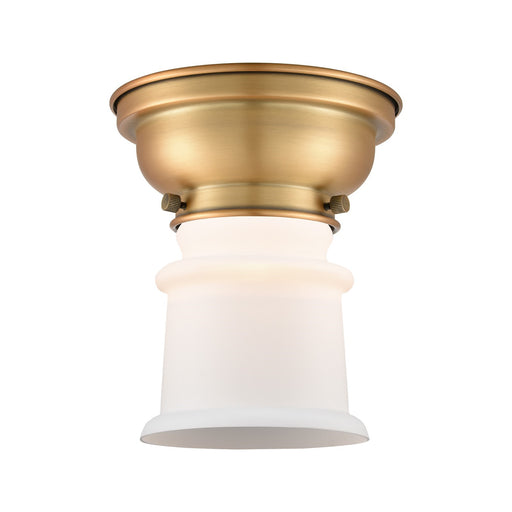 Innovations Canton 5.25in 1-Light Flush Mount | Industrial Brushed Brass and Matte White Frosted Glass | Hallway & Bedroom | Model 623-1F-BB-G181S-LED