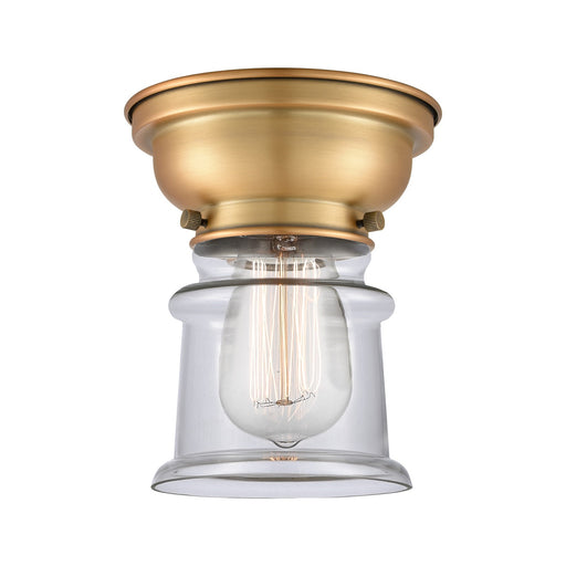 Innovations Canton 6in 1-Light Flush Mount | Industrial Brushed Brass and Clear Glass | Hallway & Bathroom | 5.25 x 5.25 x 7.75 in | Model 623-1F-BB-G182S