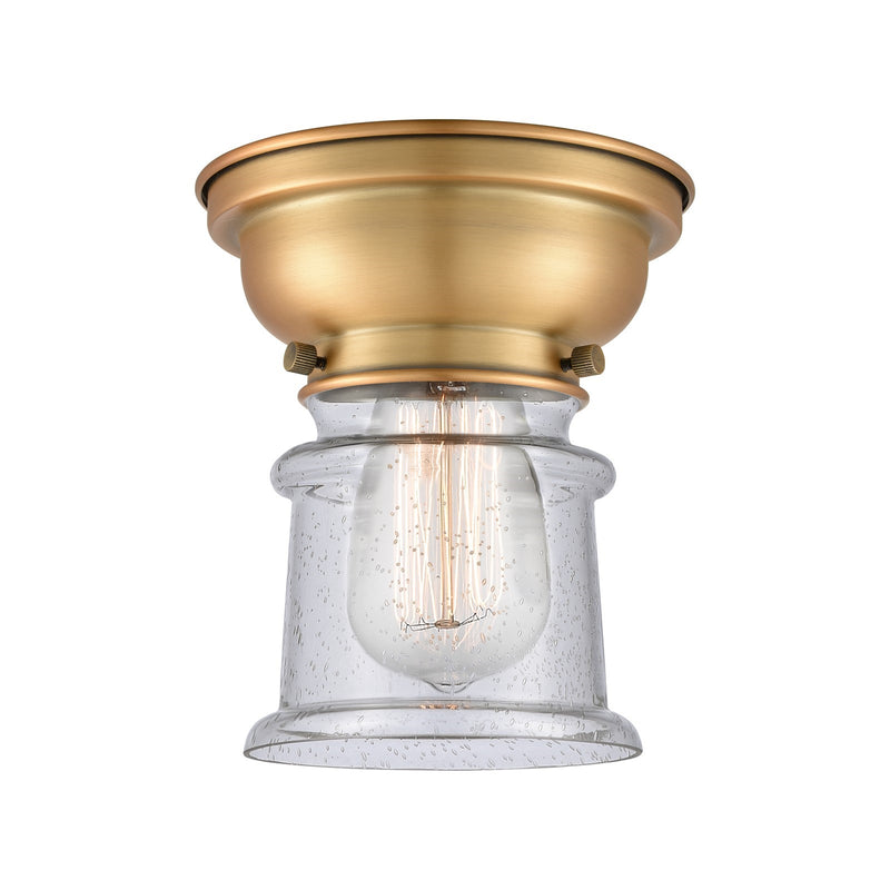 Innovations Canton 6in 1-Light Flush Mount | Industrial Brushed Brass and Seedy Glass | Bathroom & Hallway Damp-Rated | 5.25 x | Model 623-1F-BB-G184S-LED