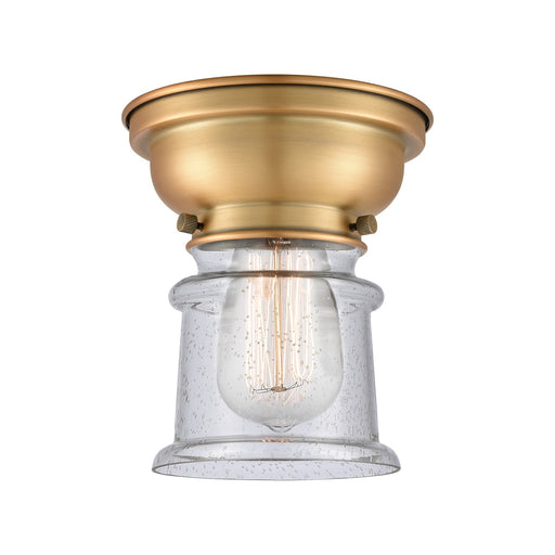 Innovations Canton 6in 1-Light Flush Mount | Industrial Brushed Brass and Seedy Glass | Bathroom & Hallway Damp-Rated | 5.25 x | Model 623-1F-BB-G184S-LED