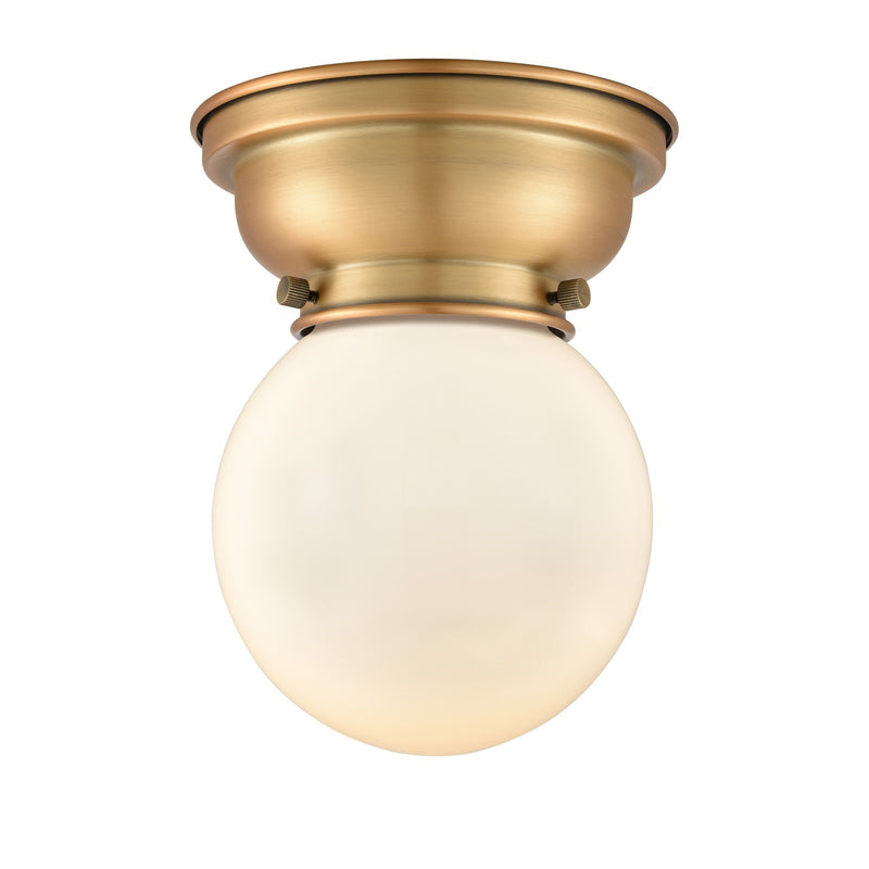 Innovations Beacon 6in 1-Light Flush Mount | Industrial Brushed Brass and Matte White Frosted Glass | Bedroom & Hallway | 6 x | Model 623-1F-BB-G201-6-LED