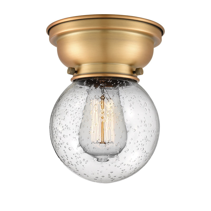 Innovations Beacon 6in 1-Light Flush Mount | Industrial Brushed Brass Steel and Seedy Glass | Bedroom & Hallway | 600 Lumens | Model 623-1F-BB-G204-6-LED
