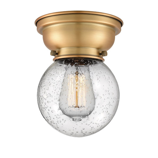 Innovations Beacon 6in 1-Light Flush Mount | Industrial Brushed Brass Steel and Seedy Glass | Bedroom & Hallway | 600 Lumens | Model 623-1F-BB-G204-6-LED