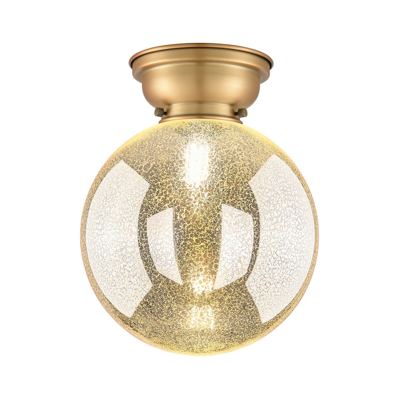 Innovations Beacon 10in 1-Light Flush Mount | Industrial Brushed Brass Steel and Mercury Seeded Glass | Hallway & Bathroom | 10 | Model 623-1F-BB-G208-10