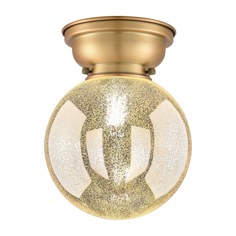 Innovations Beacon 8in 1-Light Flush Mount | Industrial Brushed Brass and Mercury Seeded Glass | Hallway & Bathroom | 8 x 8 x | Model 623-1F-BB-G208-8
