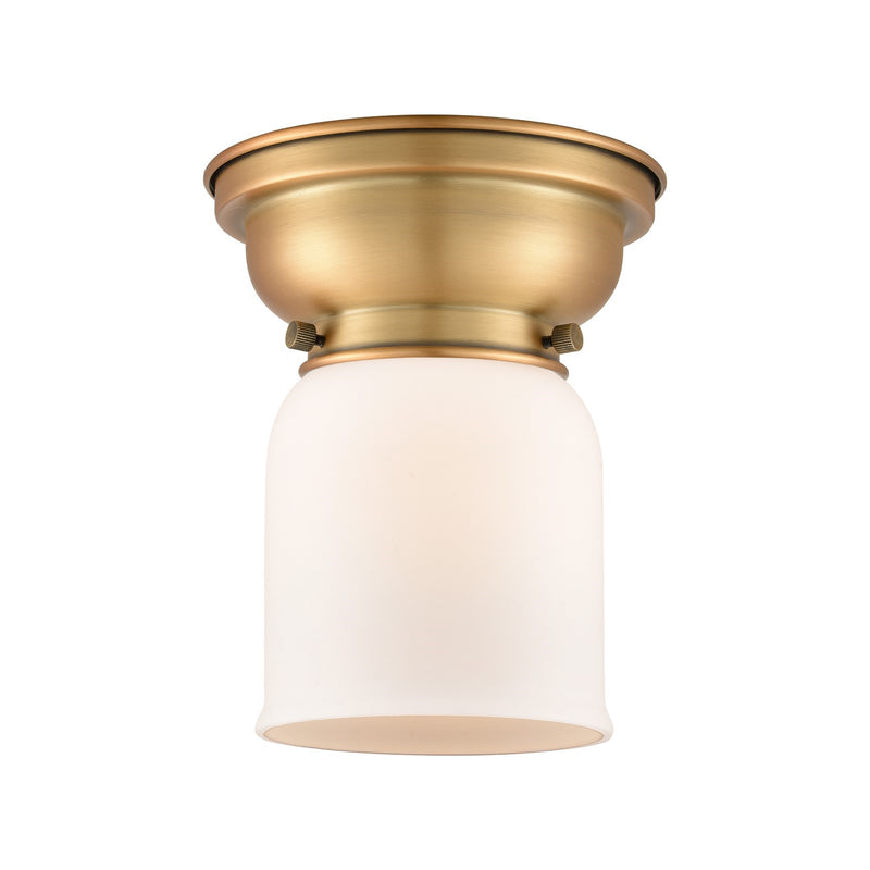 Innovations Bell 5in 1-Light Flush Mount | Industrial Brushed Brass and Matte White Frosted Glass | Bedroom & Hallway | 600 | Model 623-1F-BB-G51-LED