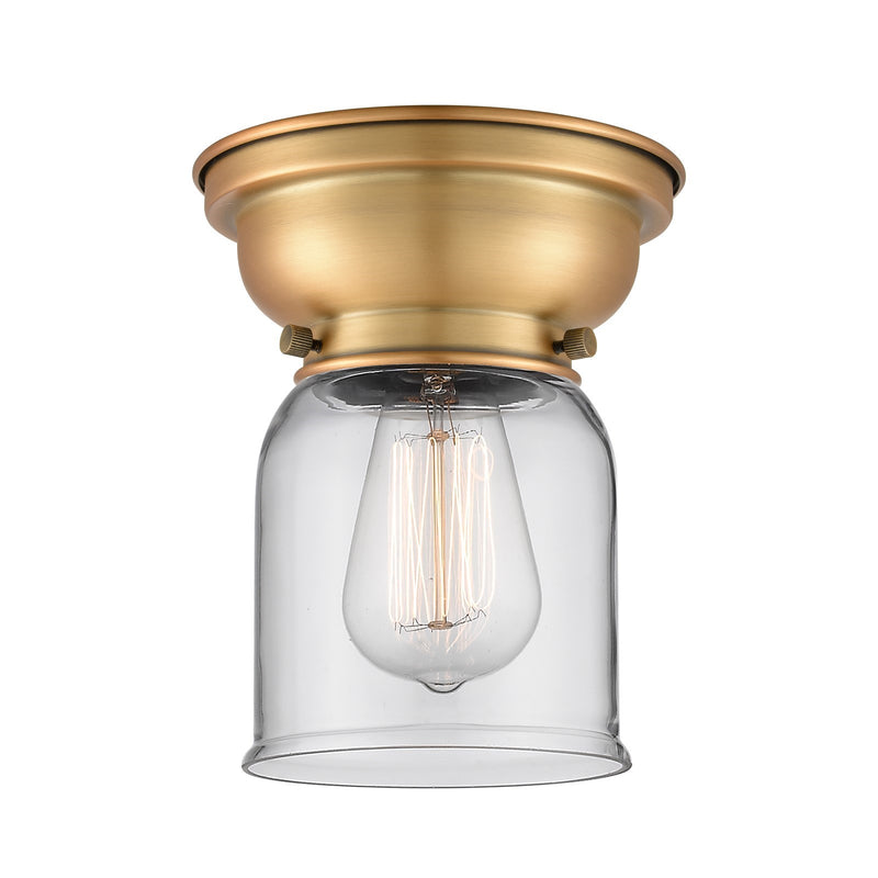Innovations Bell 5in 1-Light Flush Mount | Industrial Farmhouse Brushed Brass and Clear Glass | Hallway & Bedroom | 5 x 5 x 8 in | Model 623-1F-BB-G52