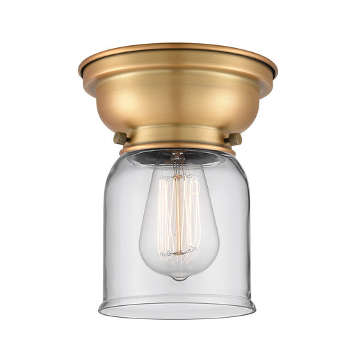 Innovations Bell 5in 1-Light Flush Mount | Industrial Farmhouse Brushed Brass and Clear Glass | Hallway & Bedroom | 5 x 5 x 8 in | Model 623-1F-BB-G52