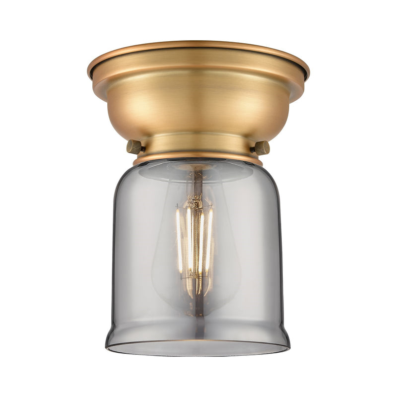 Innovations Bell 5in 1-Light Flush Mount | Industrial Brushed Brass and Light Smoke Glass | Bedroom & Hallway Accent Light | 5 x | Model 623-1F-BB-G53-LED