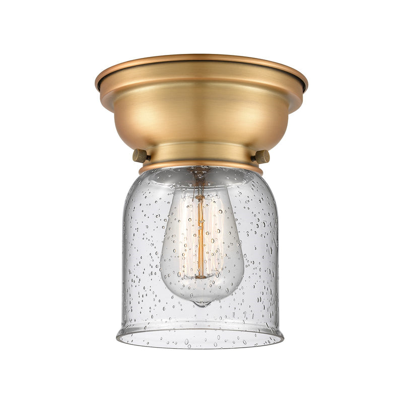 Innovations Bell 6in 1-Light Flush Mount | Industrial Brushed Brass Steel and Seedy Glass | Damp-Rated Hallway & Bathroom | 5 x | Model 623-1F-BB-G54-LED