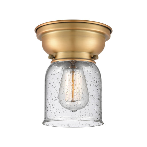 Innovations Bell 6in 1-Light Flush Mount | Industrial Brushed Brass Steel and Seedy Glass | Damp-Rated Hallway & Bathroom | 5 x | Model 623-1F-BB-G54-LED