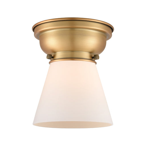 Innovations Cone 6.25in 1-Light Flush Mount | Industrial Brushed Brass and Matte White Frosted Glass | Bedroom & Hallway | 6.25 x | Model 623-1F-BB-G61