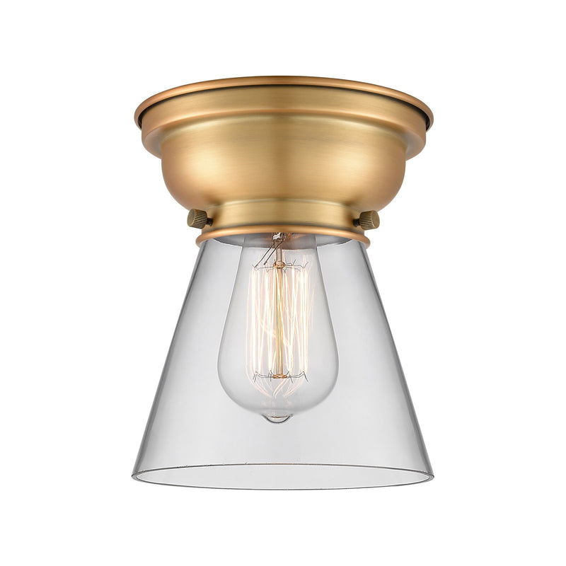 Innovations Cone 6.25in 1-Light Flush Mount | Industrial Brushed Brass Steel and Clear Glass | Hallway & Bedroom | 6.25 x 6.25 x | Model 623-1F-BB-G62