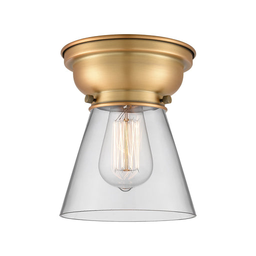 Innovations Cone 6.25in 1-Light Flush Mount | Industrial Farmhouse Brushed Brass and Clear Glass | Bedroom & Hallway | 6.25 x | Model 623-1F-BB-G62-LED