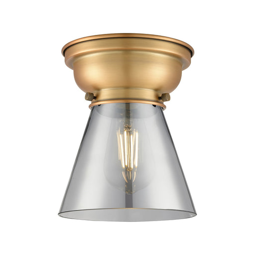 Innovations Cone 6.25in 1-Light Flush Mount | Industrial Brushed Brass and Light Smoke Glass | Bedroom & Hallway | 6.25 x 6.25 x | Model 623-1F-BB-G63-LED