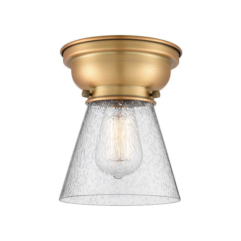 Innovations Cone 6.25in 1-Light Flush Mount | Industrial Brushed Brass Steel and Seedy Glass | Bedroom & Hallway | 6.25 x 6.25 x | Model 623-1F-BB-G64-LED