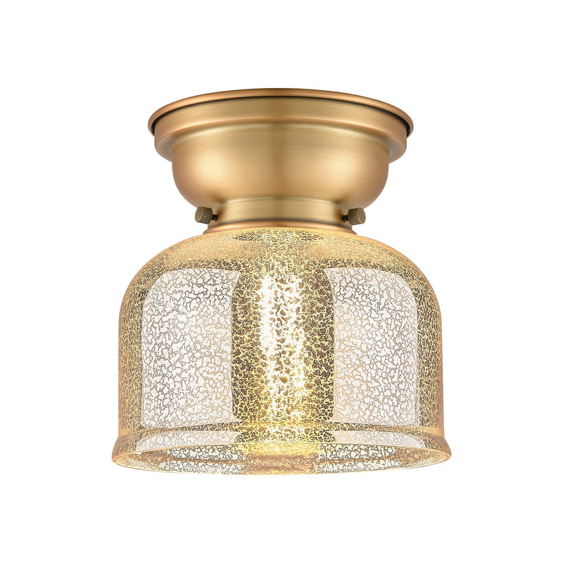 Innovations Bell 8in 1-Light Flush Mount | Traditional Brushed Brass and Silver Plated Mercury Glass | Hallway & Bathroom | 7.75 x 8 | Model 623-1F-BB-G78