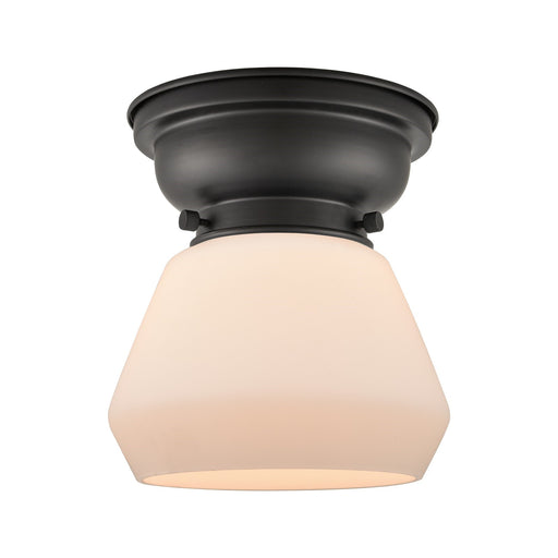 Innovations Fulton 7in 1-Light Flush Mount | Industrial Farmhouse Matte Black Steel and Matte White Frosted Glass | Bathroom & | Model 623-1F-BK-G171-LED
