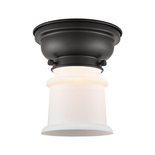 Innovations Canton 5.25in 1-Light Flush Mount | Industrial Matte Black Steel and Matte White Frosted Glass | Bedroom & Hallway | Model 623-1F-BK-G181S-LED