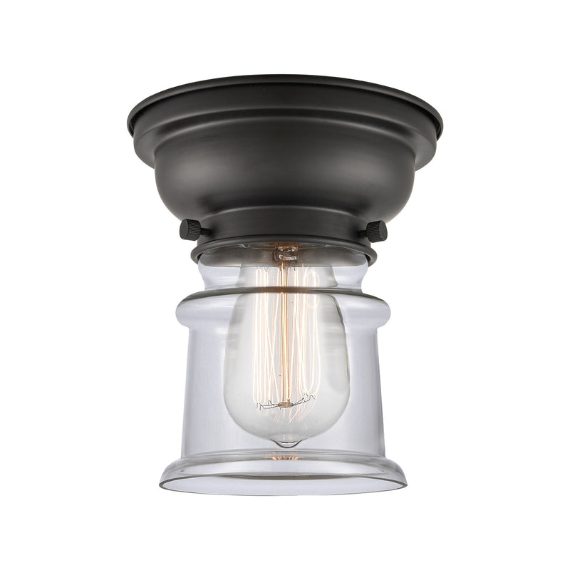 Innovations Canton 6in 1-Light Flush Mount | Industrial Matte Black Steel and Clear Glass | Hallway & Bathroom | 5.25 x 5.25 x | Model 623-1F-BK-G182S