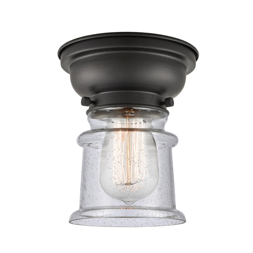 Innovations Canton 6in 1-Light Flush Mount | Industrial Matte Black Steel and Seedy Glass | Bedroom & Hallway | 5.25 x 7.75 in | Model 623-1F-BK-G184S-LED