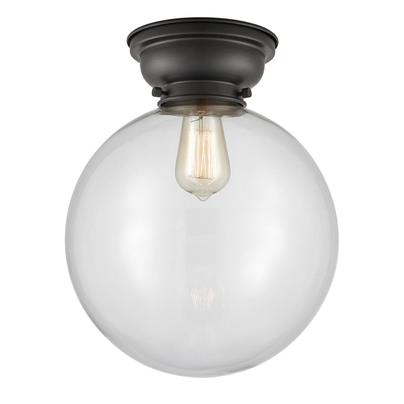 Innovations Beacon 12in 1-Light Flush Mount | Industrial Matte Black Steel and Clear Glass | Bedroom & Hallway | 12 x 12 x | Model 623-1F-BK-G202-12-LED