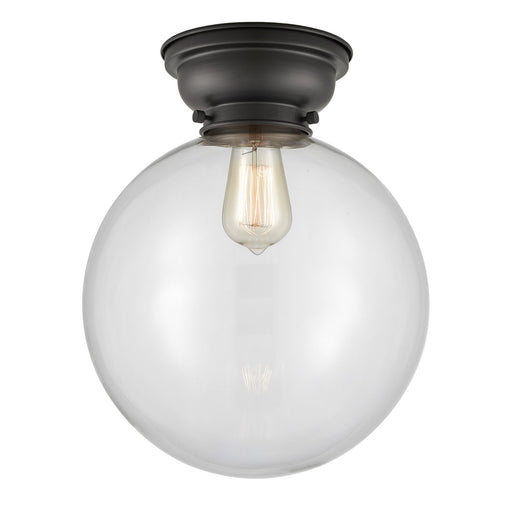 Innovations Beacon 12in 1-Light Flush Mount | Industrial Matte Black Steel and Clear Glass | Bedroom & Hallway | 12 x 12 x | Model 623-1F-BK-G202-12-LED