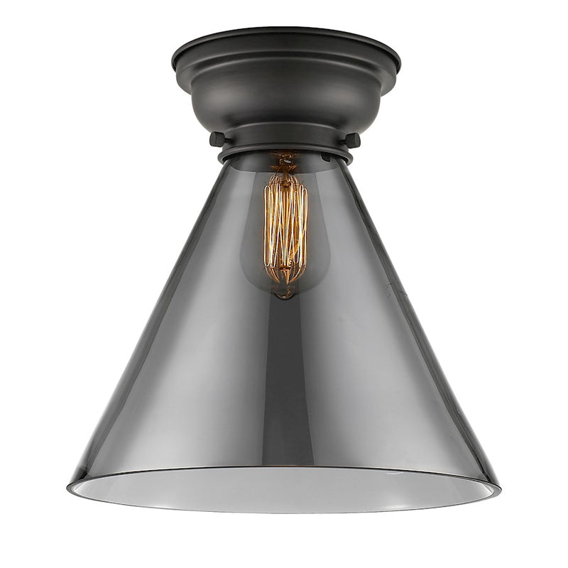 Innovations Cone 1 Light Flush Mount, Matte Black/Plated Smoke - 623-1F-BK-G43-L